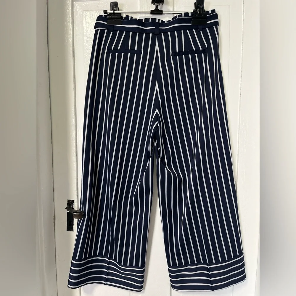 Banana Republic Blake Striped Wide Leg Navy Belted Pants Sz 6 - Picture 3 of 10